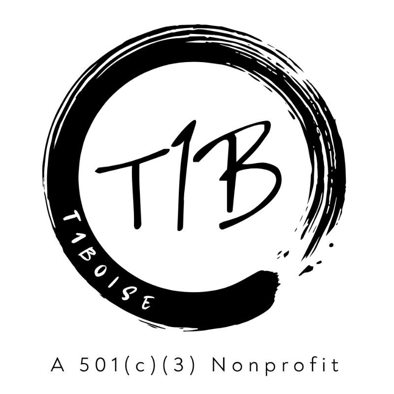 A black, brushstroke circle encloses the white text "T1B" in the foreground and "T1BOISE.ORG" in the background.
