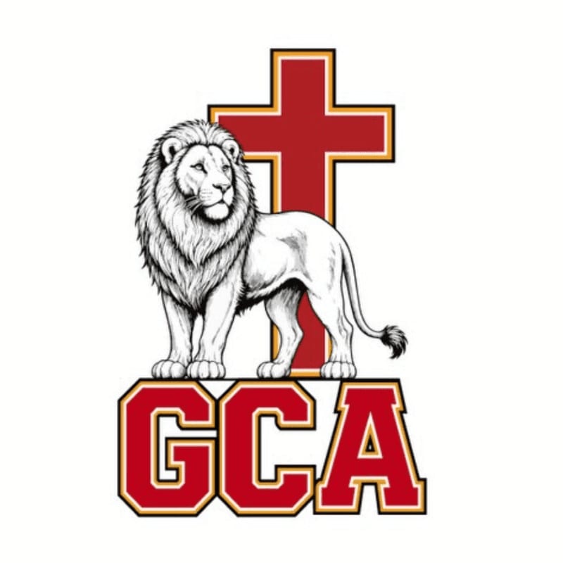 A white lion stands proudly on the letters "GCA" in front of a red cross.