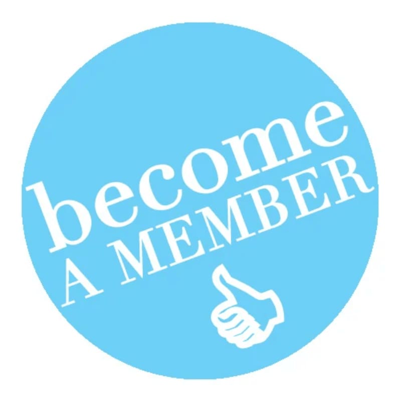 A light blue circle with white text reading "become A MEMBER" and a white thumbs-up icon is presented against a white background.