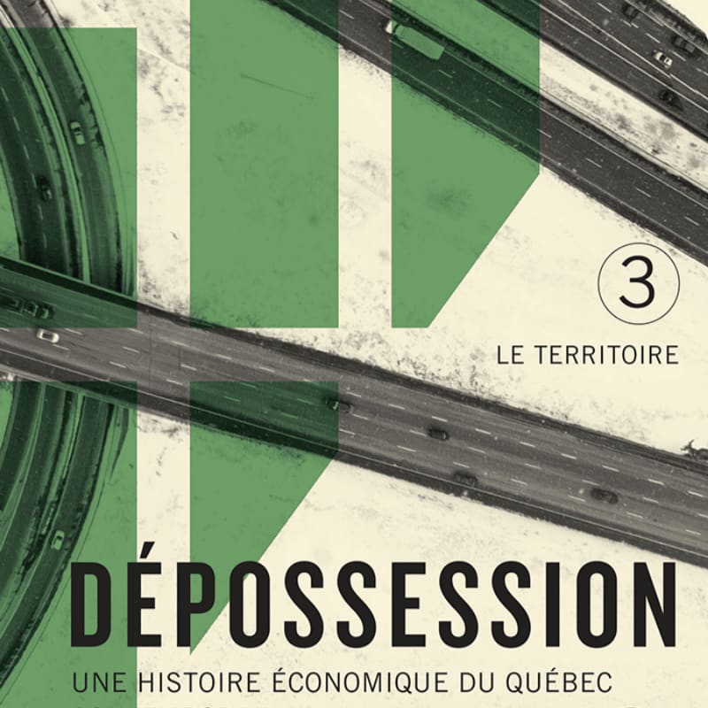 A highway interchange with cars driving on it is overlaid with large green text and a circle containing the number 3 and the words "LE TERRITOIRE" in the background.