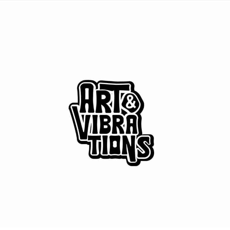 A black and white logo with the words "ART & VIBRATIONS" in a stylized font is centered on a plain white background.