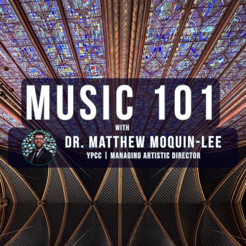 A portrait of Dr. Matthew Moquin-Lee is superimposed on a vibrant stained-glass ceiling and its reflection.