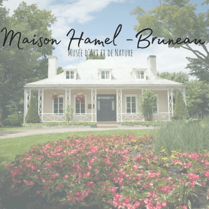 A charming, light-colored house with a wraparound porch stands behind a vibrant bed of pink flowers and lush green grass, all set against a backdrop of leafy trees and a bright sky.
