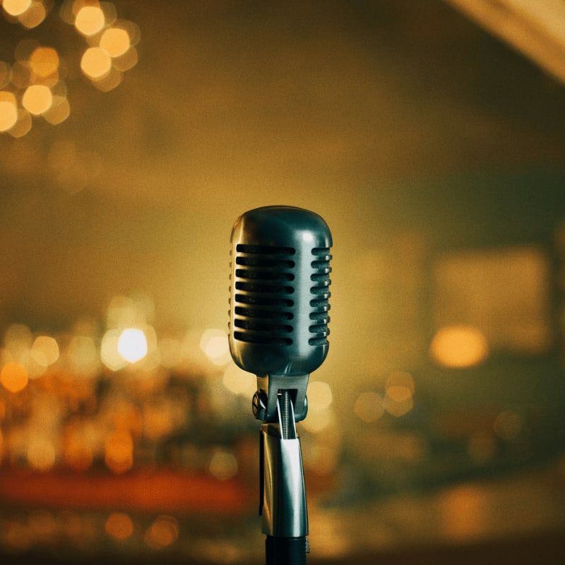 a black microphone with a blurry background