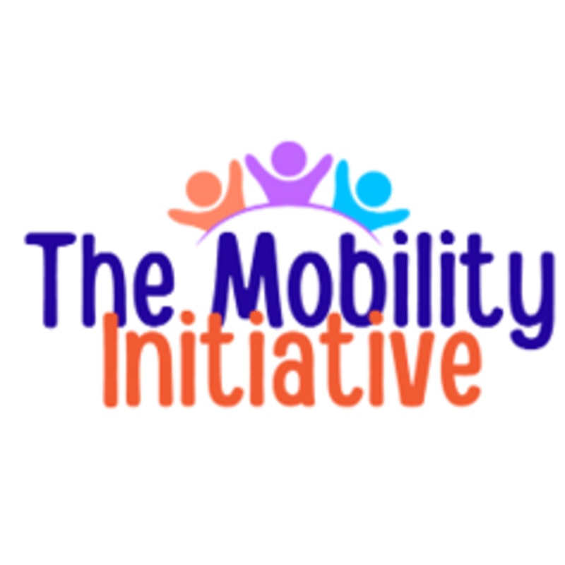 Colorful figures with outstretched arms arch over the bold, multi-colored text "The Mobility Initiative" against a white background.