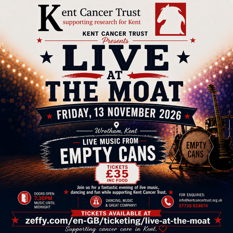 A concert poster for "Live at The Moat" featuring the band "Empty Cans" is set against a backdrop of stage lights and musical instruments.