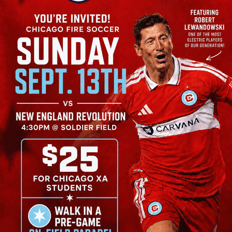 A soccer player in a red and white uniform is featured prominently in the foreground against a red background with event details.
