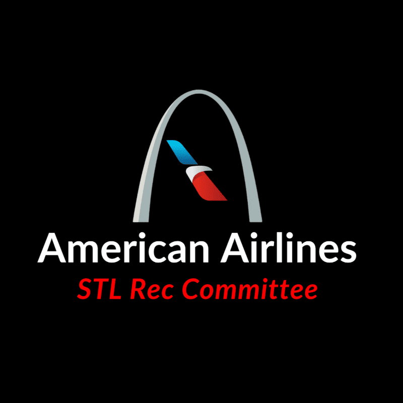 The American Airlines logo is superimposed on the Gateway Arch, with "STL Rec Committee" written below on a black background.