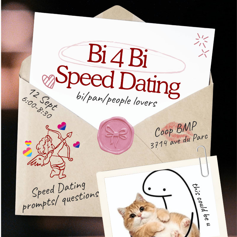 An open envelope with a speed dating invitation and a cat meme is displayed against a dark background.