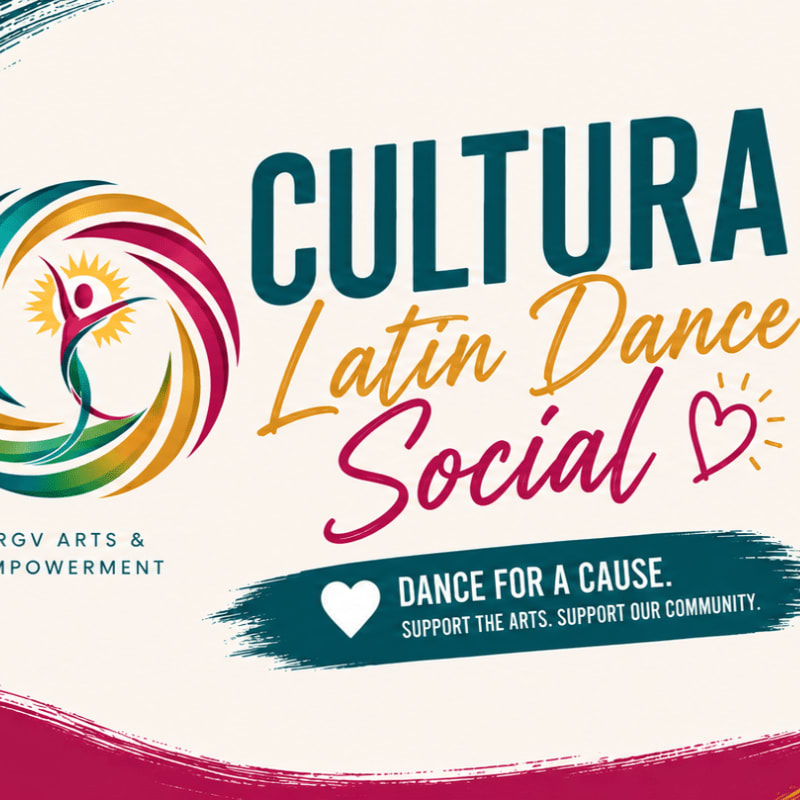 A vibrant graphic advertises "CULTURA Latin Dance Social" with a colorful logo and a call to action to "DANCE FOR A CAUSE" against a light background.