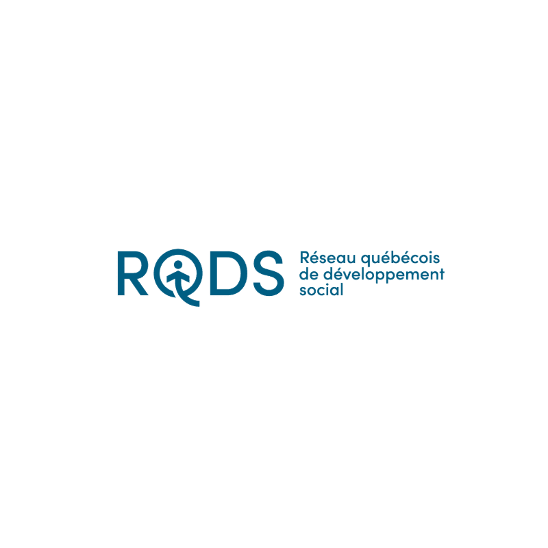 A blue logo with the letters "RQDS" and a small human figure inside the "Q" is on the left, with the French text "Réseau québécois de développement social" to its right, all set against a plain white background.