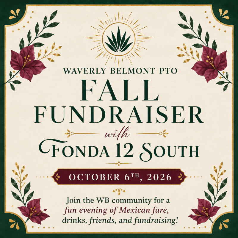 A fall fundraiser invitation with floral accents in the foreground and event details in the background.