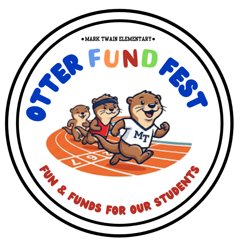 Three cartoon otters run on a track in the foreground, with the words "OTTER FUND FEST" and "FUN & FUNDS FOR OUR STUDENTS" encircling them against a white background.