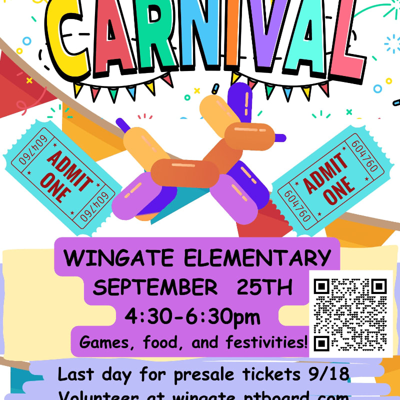 Colorful balloons and tickets are in the foreground, with the "CARNIVAL" title and event details in the background.