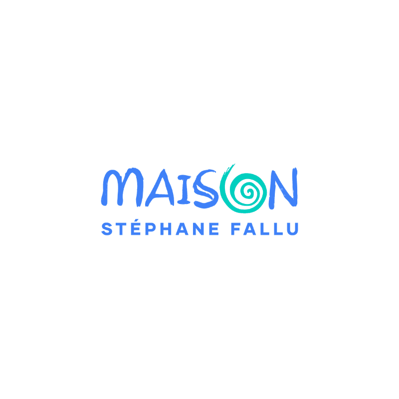 A blue and green logo with the words "MAISON" and "STÉPHANE FALLU" is centered on a white background.