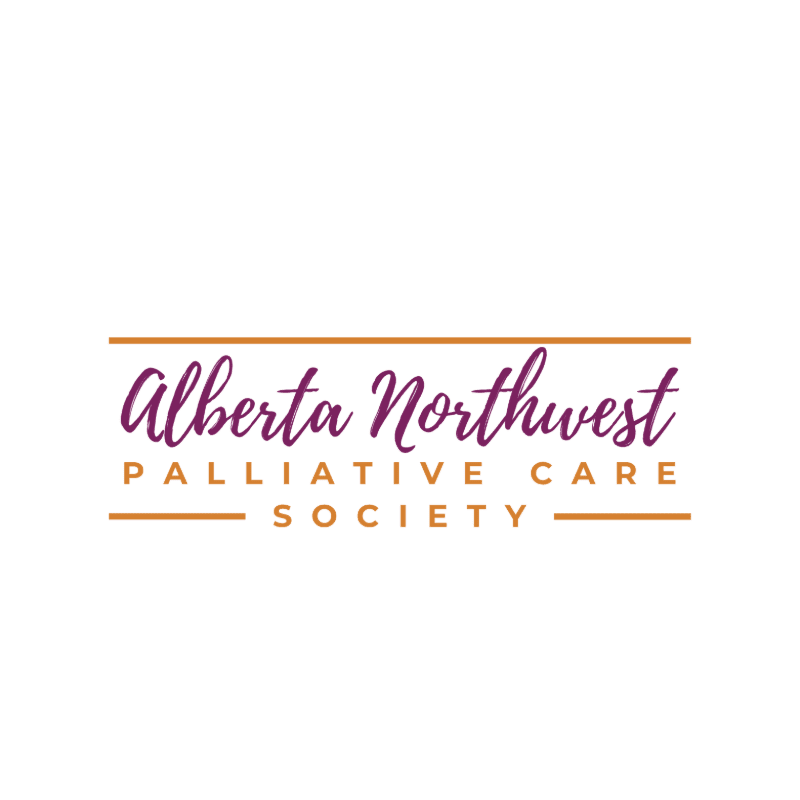A logo with the words "Alberta Northwest PALLIATIVE CARE SOCIETY" in purple and orange text is centered on a white background.