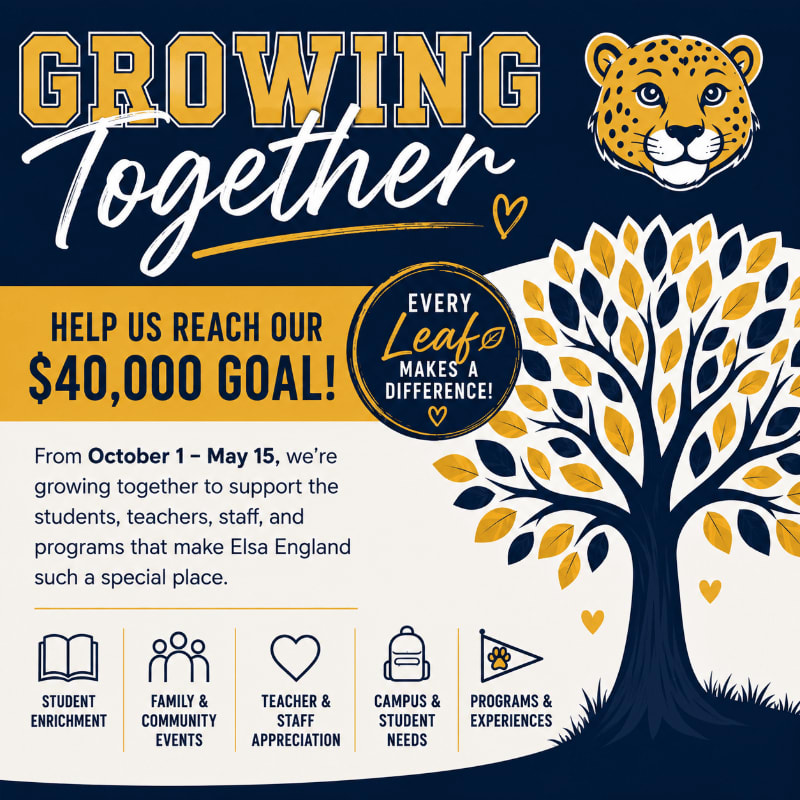 A stylized tree with yellow and blue leaves stands in the foreground against a dark blue background featuring a cheetah's head and text about a fundraising goal.