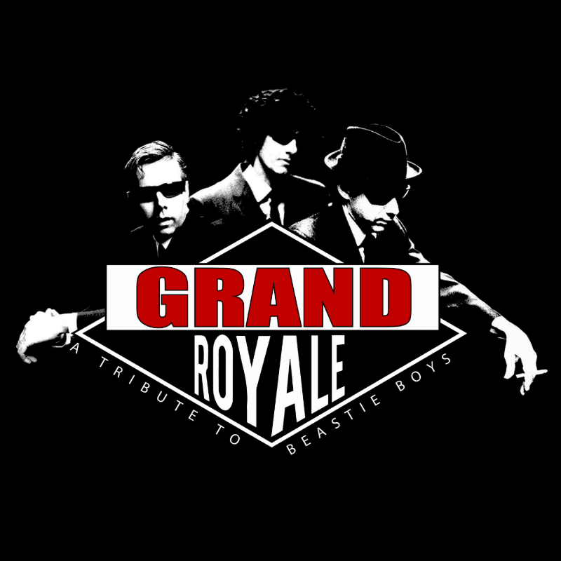 Three men in suits and hats are silhouetted against a black background, with a red and white diamond logo in the foreground that reads "GRAND ROYALE A TRIBUTE TO BEASTIE BOYS."