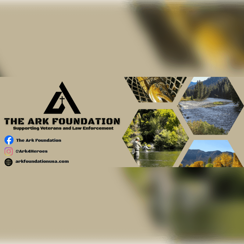 A logo and contact information for "The Ark Foundation" are on the left, while hexagonal images of nature and fishing are on the right.
