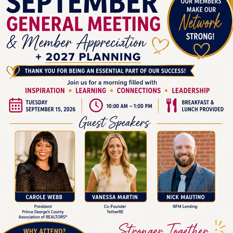 Three headshots of speakers are featured in the foreground, with event details and branding in the background.