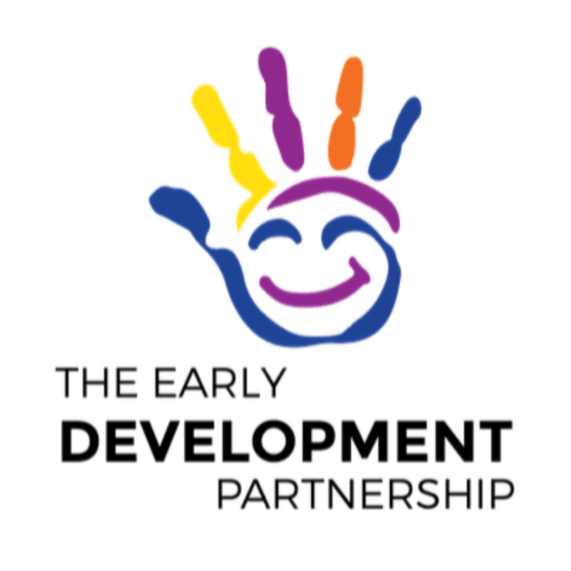 A colorful handprint with a smiling face forms the logo above the text "THE EARLY DEVELOPMENT PARTNERSHIP" on a white background.