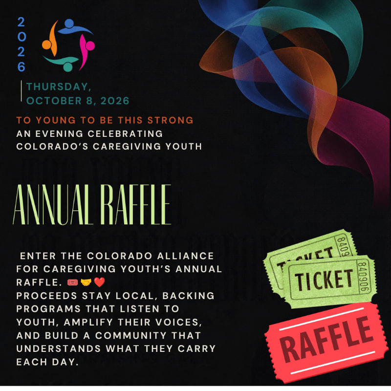 In the foreground, raffle tickets and event details for an annual raffle are displayed, while the background features abstract, colorful ribbons against a dark backdrop.