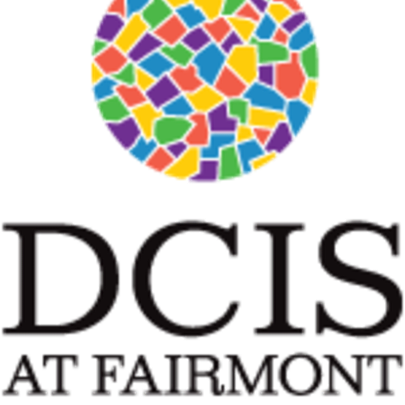 A colorful mosaic circle hovers above bold black text that reads "DCIS AT FAIRMONT."