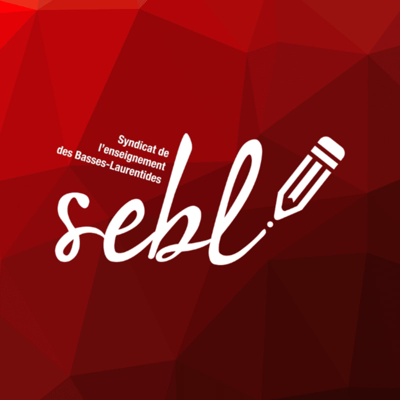 A white logo with the text "sebl" and a pencil is superimposed on a red, geometric background.