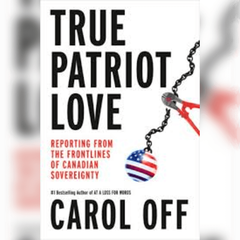 A book cover titled "True Patriot Love" features a red and silver bolt cutter breaking a chain attached to a ball with the American flag design in the foreground, against a white background.