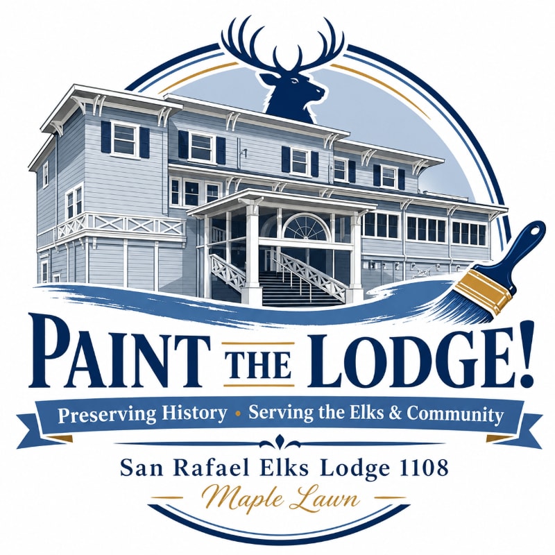 A blue lodge with a deer silhouette on top is painted with a brush, with the words "PAINT THE LODGE!" in the foreground.