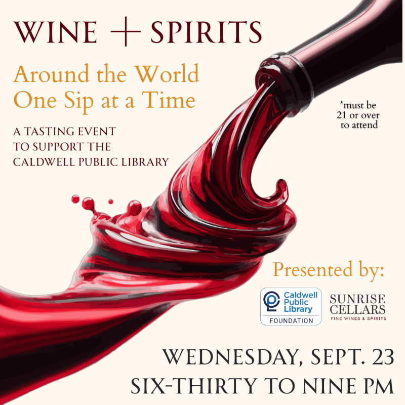 A dark red liquid splashes from a bottle in the foreground, with event details for a wine and spirits tasting in the background.
