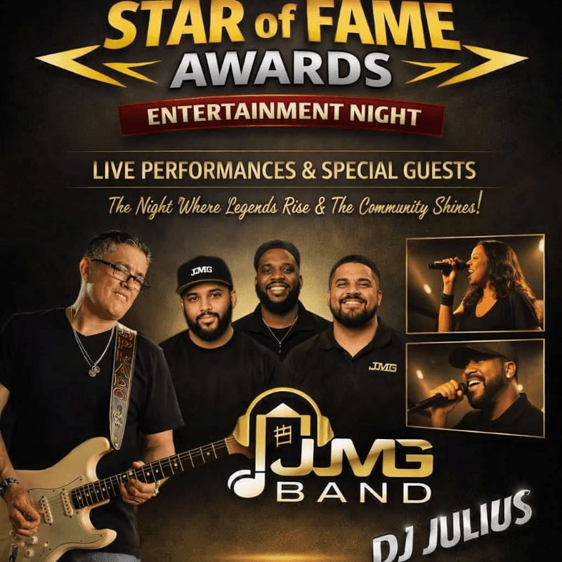 A band and singers are featured in the foreground with "Star of Fame Awards Entertainment Night" text in the background.