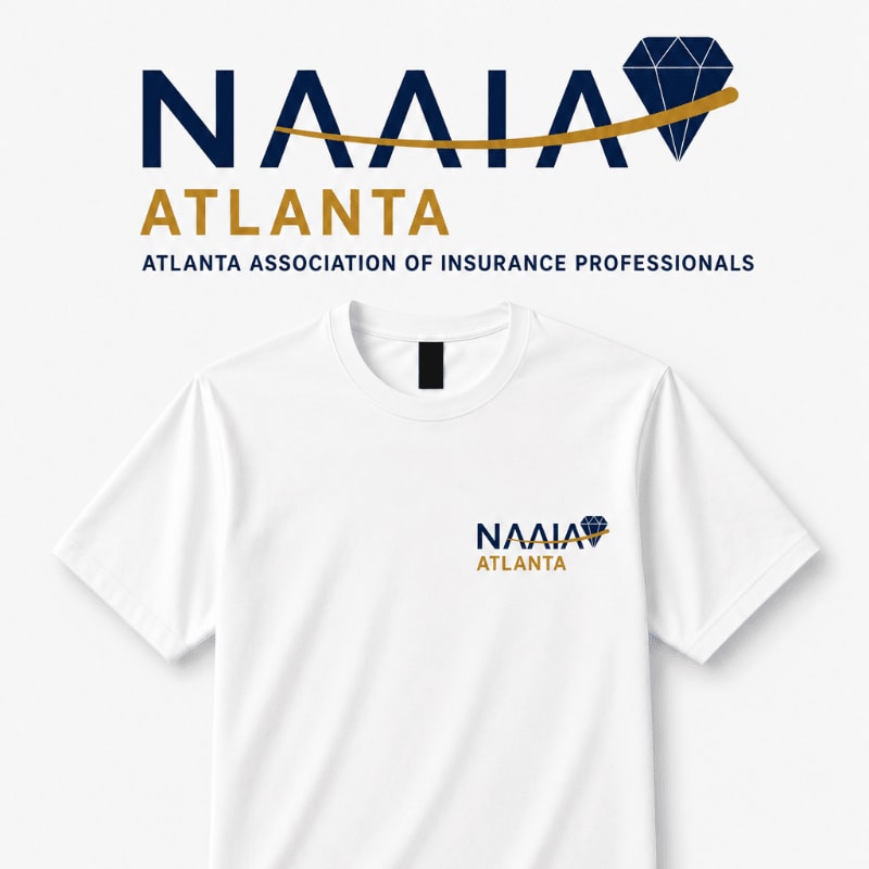 A white t-shirt with the NAAIA Atlanta logo on the chest is displayed against a white background, with the full logo also visible above the shirt.