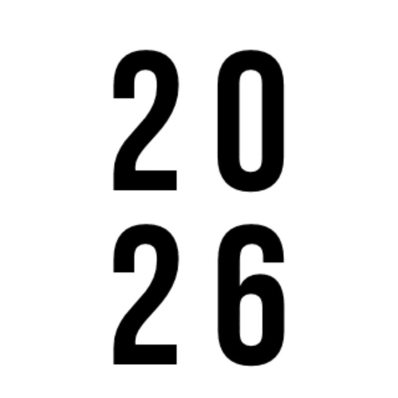 Bold black numbers "20" are stacked above "26" on a plain white background.