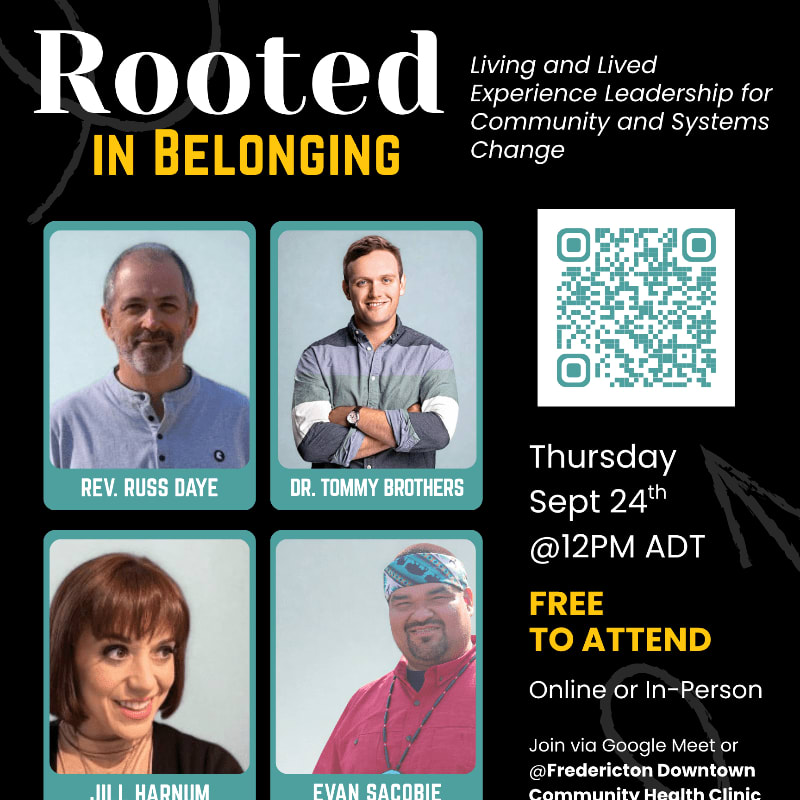 Four portraits of speakers are displayed on a black background with event details and a QR code.
