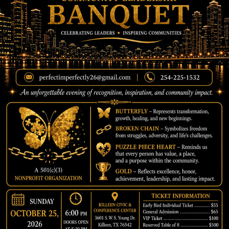 A golden butterfly with a broken chain and puzzle piece heart adorns the foreground, set against a backdrop of a glittering city skyline at night.