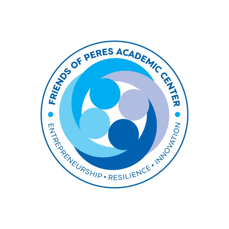 A circular logo with swirling blue and purple bands in the foreground encircles four light blue circles, set against a plain white background.