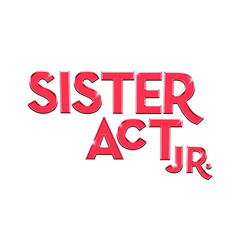 Sparkling red text spelling "SISTER ACT JR." is set against a plain white background.