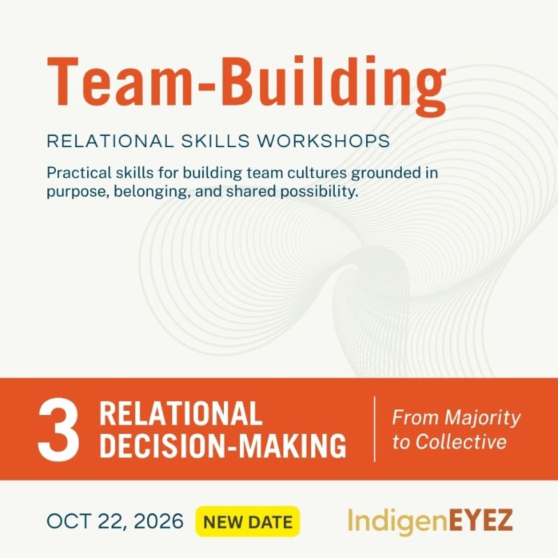 An orange and white graphic advertises a "Team-Building: Relational Skills Workshops" event on October 15, 2026, with a stylized wave pattern in the background.