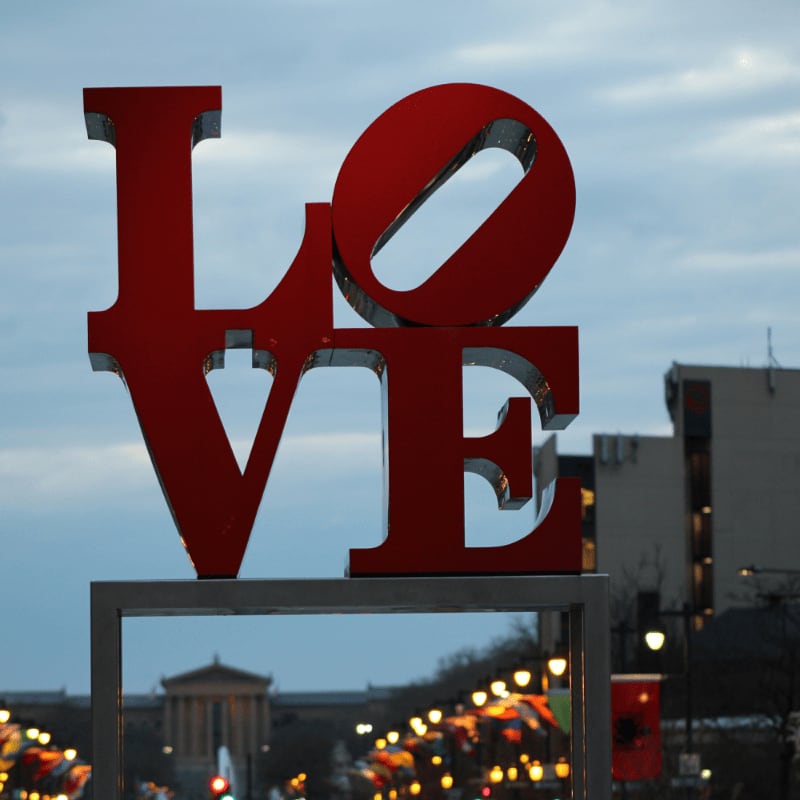 red love freestanding letter in the street