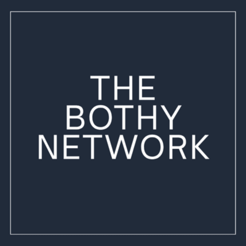 White text spelling "THE BOTHY NETWORK" is centered on a dark blue background, framed by a thin white border.