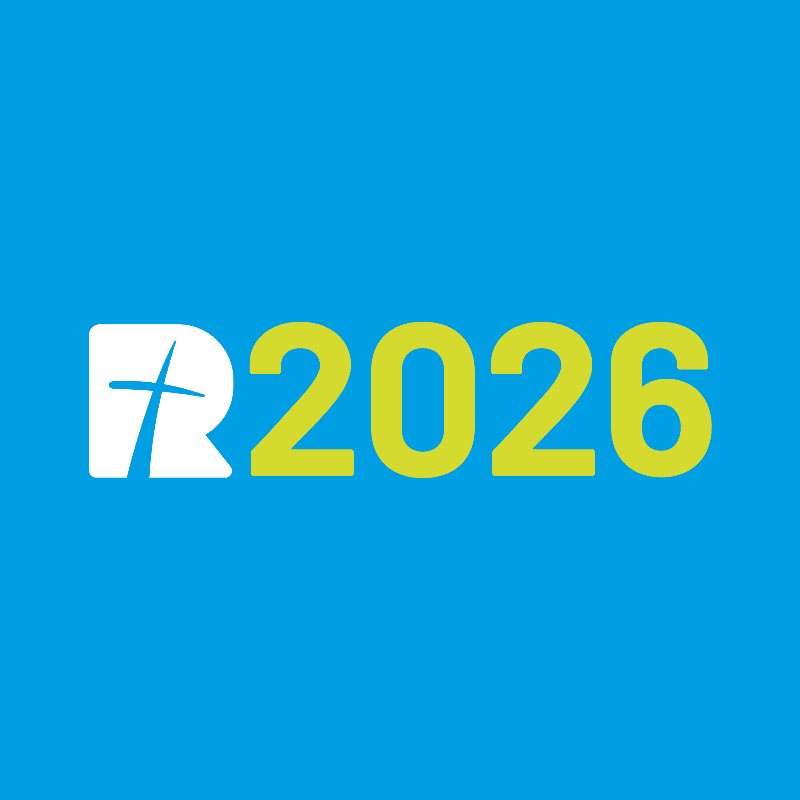 A white stylized "R" with a blue cross is in the foreground, with the numbers "2026" in yellow to its right, all set against a bright blue background.