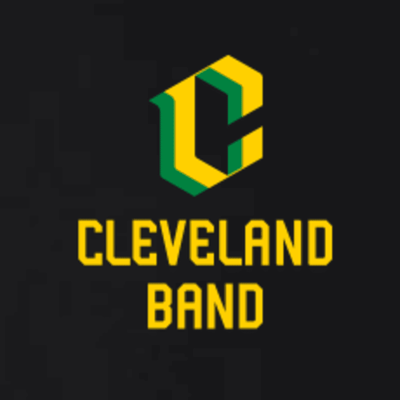 A yellow and green geometric "C" logo hovers above the words "CLEVELAND BAND" in yellow text, all set against a black background.