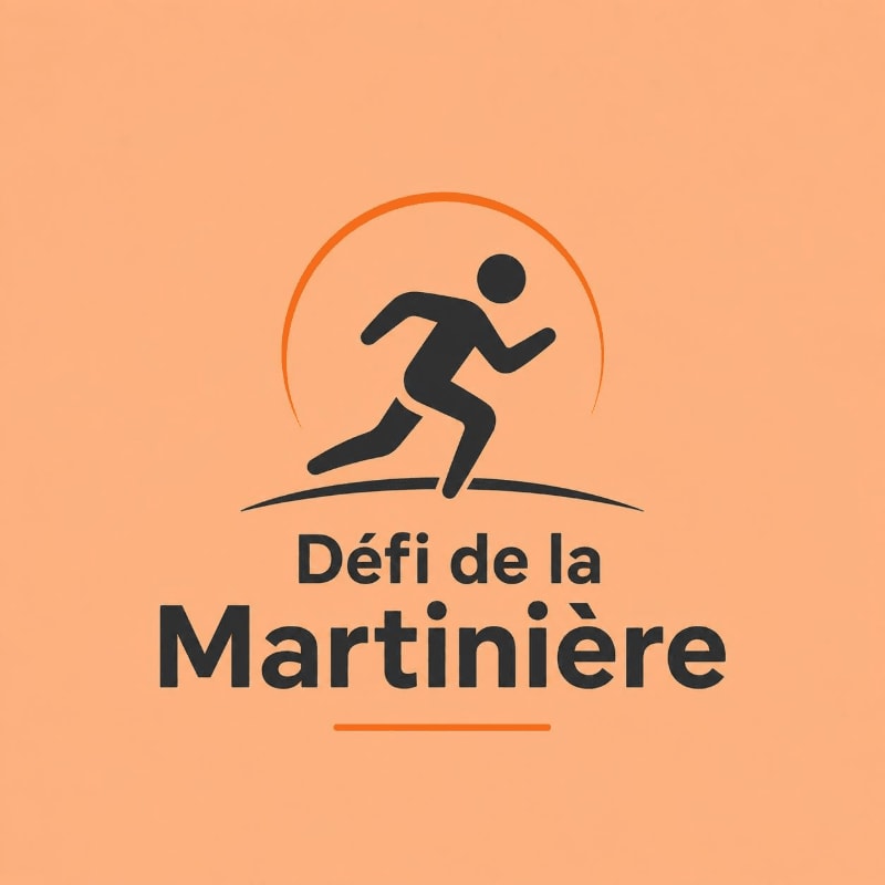 A silhouetted runner is centered above the bold text "Défi de la Martinière" on a soft orange background.