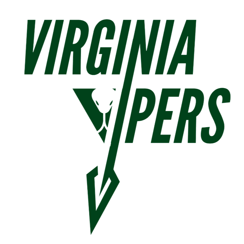 Green text spelling "VIRGINIA VIPERS" is overlaid on a white background, with a stylized green viper head and fangs forming part of the word "VIPERS."