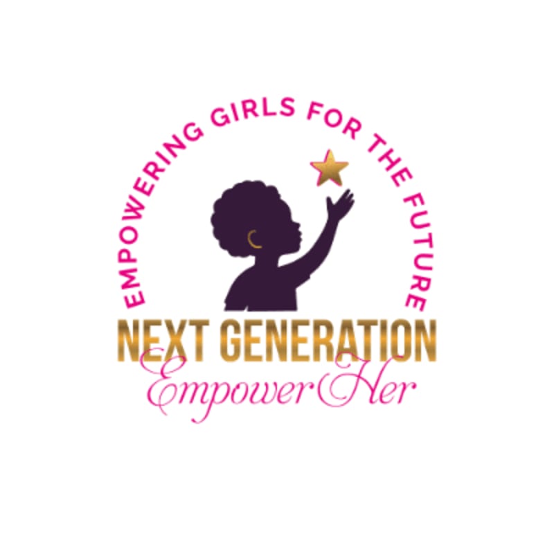A silhouette of a girl reaching for a star is centered in front of a white background, with the words "EMPOWERING GIRLS FOR THE FUTURE" arched above and "NEXT GENERATION Empower Her" below.