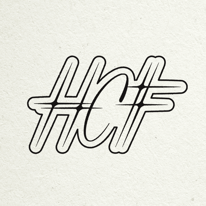 A stylized black and white logo with the letters "HCF" is centered on a textured, off-white background.