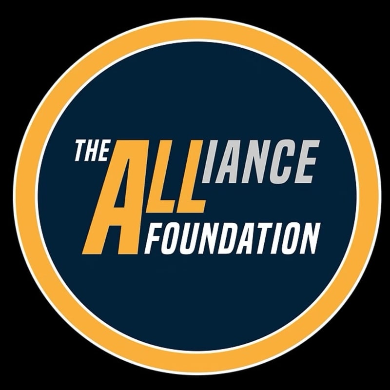 A circular logo with a yellow outer ring and a dark blue inner circle contains the words "THE ALLIANCE FOUNDATION" in white and yellow text.