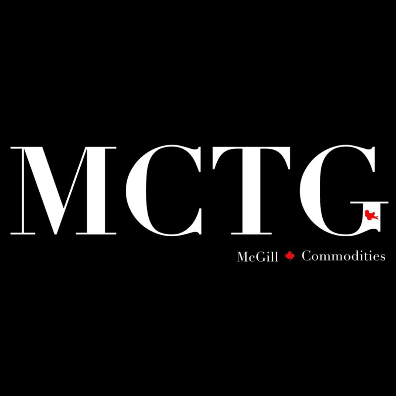 White text "MCTG" with a small red Canadian flag on the right, sits above smaller text "McGill Commodities" on a black background.