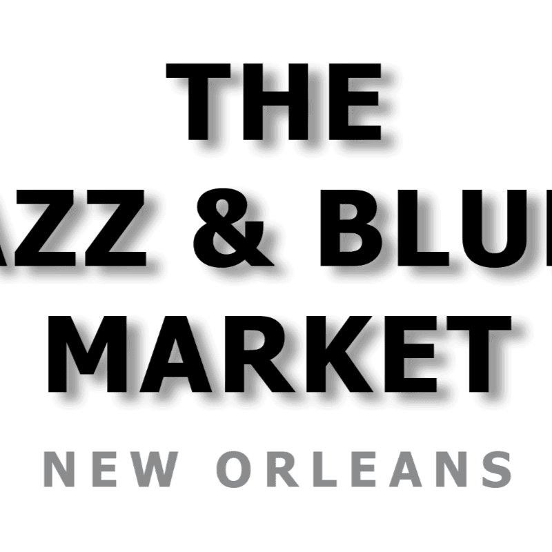 Bold black text reading "THE JAZZ & BLUES MARKET" with "NEW ORLEANS" in gray text below, all against a white background.